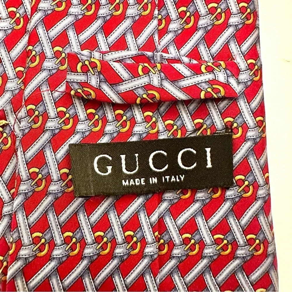 Gucci 100% Silk Men’s Tie Red Blue Gold Size O/S